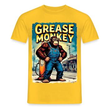 Art urbain rétro GreaseMonkey - T-shirt homme - jaune - Devant - AI Model Male 178 dark (178cm)