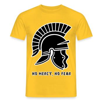 Black Warrior Helmet Without Mercy - Men's T-Shirt - yellow - Front - AI Model Male 178 dark (178cm)