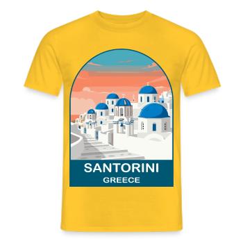 Santorini Greece Vintage Travel Poster - Men's T-Shirt - yellow - Front - AI Model Male 178 dark (178cm)