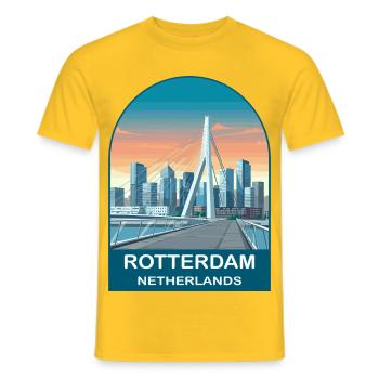 Rotterdam Pays-Bas Skyline Vintage Travel Art - T-shirt homme - jaune - Devant - AI Model Male 178 dark (178cm)