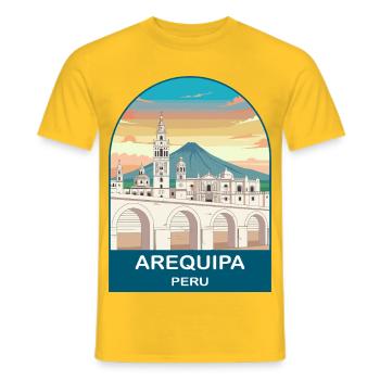 Arequipa Peru Volcano Vintage Travel Poster - Men's T-Shirt - yellow - Front - AI Model Male 178 dark (178cm)