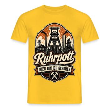 Ruhrpott – Hier bin ich geboren - Ruhrgebiet - Männer T-Shirt - Gelb - Vorne - AI Model Male 178 dark (178cm)