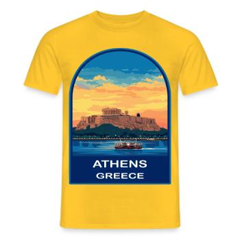 Athen Griechenland Akropolis Retro Sonnenuntergang Reiseabzeichen - Männer T-Shirt - Gelb - Vorne - AI Model Male 178 dark (178cm)