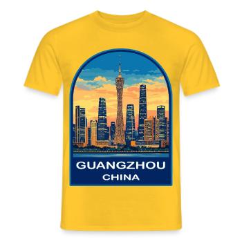 Guangzhou China Canton Tower Skyline Retro-Abzeichen - Männer T-Shirt - Gelb - Vorne - AI Model Male 178 dark (178cm)