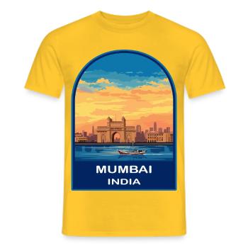 Mumbai India Gateway of India Retro Sunset Abzeichen - Männer T-Shirt - Gelb - Vorne - AI Model Male 178 dark (178cm)