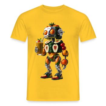ROBY - Le cyborg buveur de smoothies - T-shirt homme - jaune - Devant - AI Model Male 178 dark (178cm)