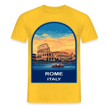 Rom, Italien, Kolosseum Retro Sonnenuntergangs-Reiseabzeichen - Männer T-Shirt - Gelb - Vorne - AI Model Male 178 dark (178cm)