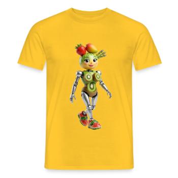 Kiwi robot character - Men's T-Shirt - yellow - Front - AI Model Male 178 dark (178cm)