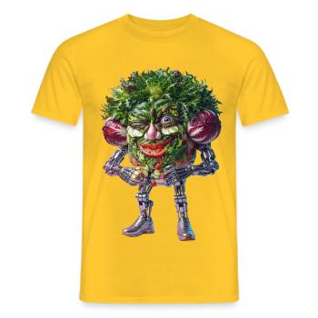 Expressive Salad Cyborg: Sci-Fi Nature Art - Men's T-Shirt - yellow - Front - AI Model Male 178 dark (178cm)