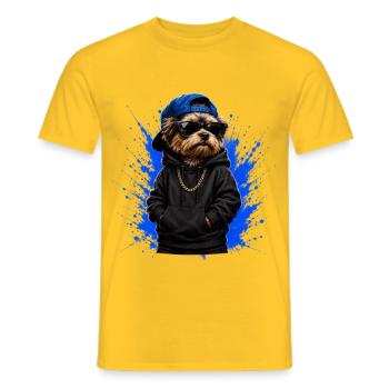 Yorkshire Terrier im Hip-Hop-Style - Männer T-Shirt - Gelb - Vorne - AI Model Male 178 dark (178cm)