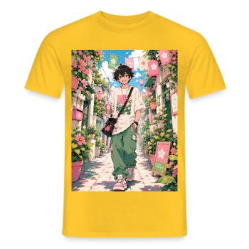 Promenade printanière à travers la Blumengasse - T-shirt homme - jaune - Devant - AI Model Male 178 dark (178cm)