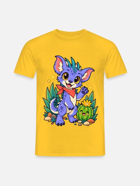 Kawaii Drache am Kaktusfreund - Männer T-Shirt - Gelb
