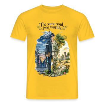 Zwei Seelen, eine Welt - Männer T-Shirt - Gelb - Vorne - AI Model Male 178 dark (178cm)