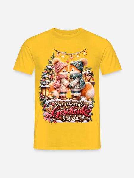 Winterliebe Fuchs-Kuschelpaar - Männer T-Shirt - Gelb