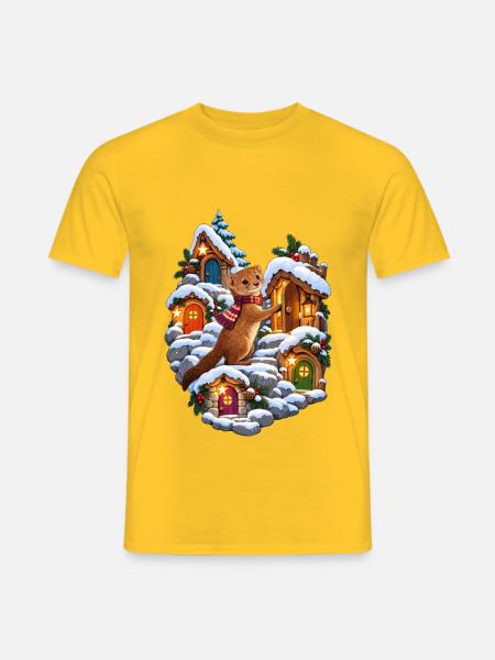 Zwergmanguste im Adventskalender-Bergdorf - Männer T-Shirt - Gelb