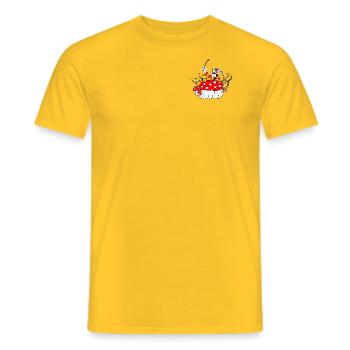 Schlagzeug, Wiltsch, Schweiz, Comic, Pilz - Männer T-Shirt - Gelb - Vorne - AI Model Male 178 dark (178cm)