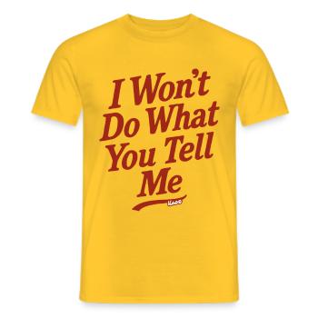 Dicton rebelle : Je ne fais pas ce que tu dis - T-shirt homme - jaune - Devant - AI Model Male 178 dark (178cm)