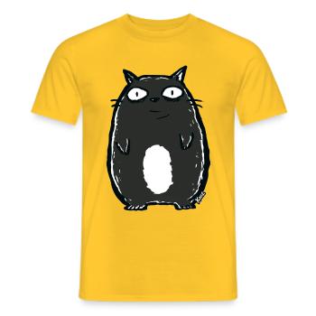 Schwarze Comic-Katze mit großen Augen - Männer T-Shirt - Gelb - Vorne - AI Model Male 178 dark (178cm)