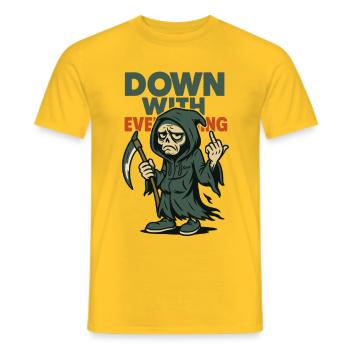 Sensenmann zeigt Mittelfinger mit Text - Männer T-Shirt - Gelb - Vorne - AI Model Male 178 dark (178cm)