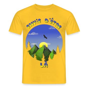 envie d'être là - montagne sapins - version 2024 - T-shirt homme - jaune - Devant - AI Model Male 178 dark (178cm)