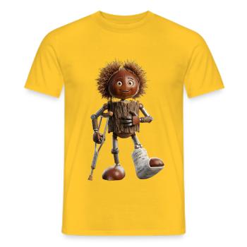 Wooden Peanut Robot Mascot - Men's T-Shirt - yellow - Front - AI Model Male 178 dark (178cm)