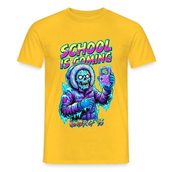 School Is Coming Winter 95 Handheld Gamer Zombie - Men's T-Shirt - yellow - Front - AI Model Male 178 dark (178cm)