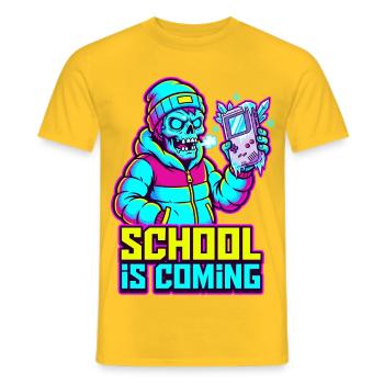 School Is Coming Icy Handheld Console Zombie - Men's T-Shirt - yellow - Front - AI Model Male 178 dark (178cm)