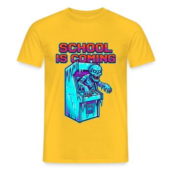 L’école arrive Arcade Pixel Art de Zombies - T-shirt homme - jaune - Devant - AI Model Male 178 dark (178cm)