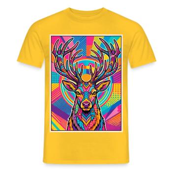 Hirsch Neon Pop Art Kaleidoskop - Männer T-Shirt - Gelb - Vorne - AI Model Male 178 dark (178cm)