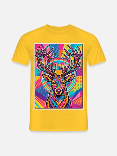Hirsch Neon Pop Art Kaleidoskop - Männer T-Shirt - Gelb