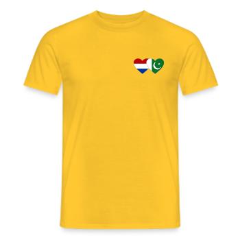 Netherlands Pakistan Flags Heart - Men's T-Shirt - yellow - Front - AI Model Male 178 dark (178cm)