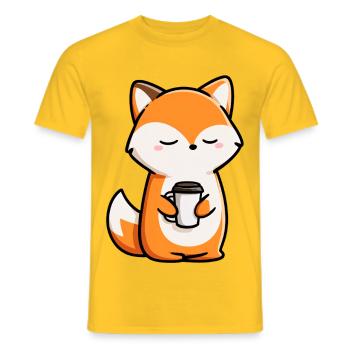 Un renard mignon tenant une tasse de café - Style adorable - T-shirt homme - jaune - Devant - AI Model Male 178 dark (178cm)