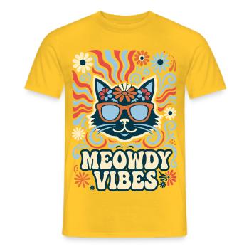Meowdy Vibes Retro Katze - Männer T-Shirt - Gelb - Vorne - AI Model Male 178 dark (178cm)
