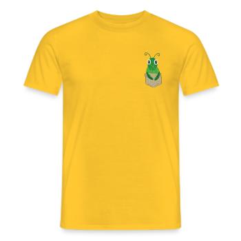 Sauterelle drôle dans la poche de poitrine utilisé look - T-shirt homme - jaune - Devant - AI Model Male 178 dark (178cm)