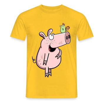 Pig With Rooster I Comic Children Farm Wutz Fun - Men's T-Shirt - yellow - Front - AI Model Male 178 dark (178cm)