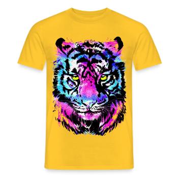 Tigre coloré - Dessin de tigre magenta rose néon - T-shirt homme - jaune - Devant - AI Model Male 178 dark (178cm)