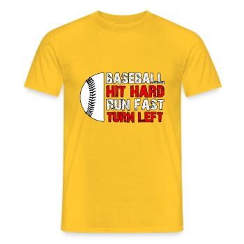 Baseball Hustle Hit Hard Run Fast - Men's T-Shirt - yellow - Front - AI Model Male 178 dark (178cm)