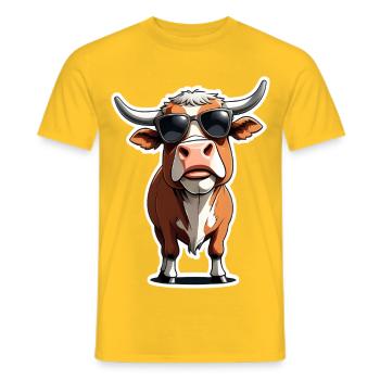 Vache décontractée avec des lunettes de soleil - T-shirt homme - jaune - Devant - AI Model Male 178 dark (178cm)