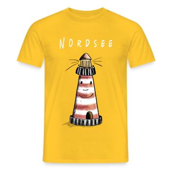 Funny North Sea lighthouse cartoon - Men's T-Shirt - yellow - Front - AI Model Male 178 dark (178cm)