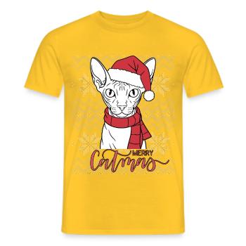 Chat Sphynx Noël Écharpe Bonnet - T-shirt homme - jaune - Devant - AI Model Male 178 dark (178cm)
