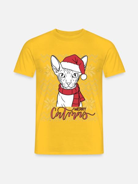 Chat Sphynx Noël Écharpe Bonnet - T-shirt homme - jaune
