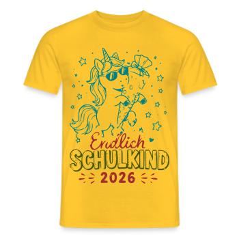 Endlich Schulkind 2026 Unicorn Feier - Männer T-Shirt - Gelb - Vorne - AI Model Male 178 dark (178cm)