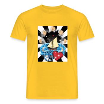 Voilier rétro maritime Peace Heart Hearts - T-shirt homme - jaune - Devant - AI Model Male 178 dark (178cm)