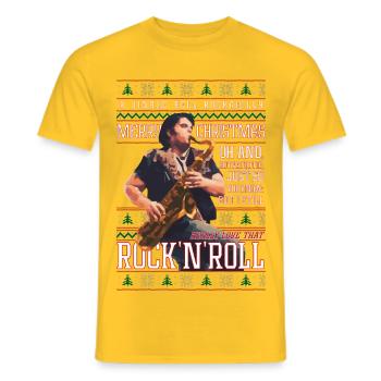 Rockabilly-Weihnachts-Rock'n'Roll-Hässlicher Weihnachtspullover - Männer T-Shirt - Gelb - Vorne - AI Model Male 178 dark (178cm)