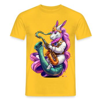 Funkelndes Einhorn Saxophon - Männer T-Shirt - Gelb - Vorne - AI Model Male 178 dark (178cm)