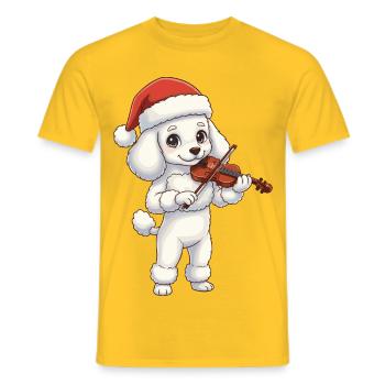Christmas Poodle Dog Playing Violin Art - Men's T-Shirt - yellow - Front - AI Model Male 178 dark (178cm)