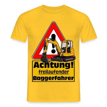 Attention Excavator Driver, Fun Shirt Sticker - Men's T-Shirt - yellow - Front - AI Model Male 178 dark (178cm)