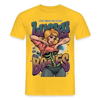 Lucky Bones Retro Skeleton Pin Up Streetwear - Men's T-Shirt - yellow - Front - AI Model Male 178 dark (178cm)