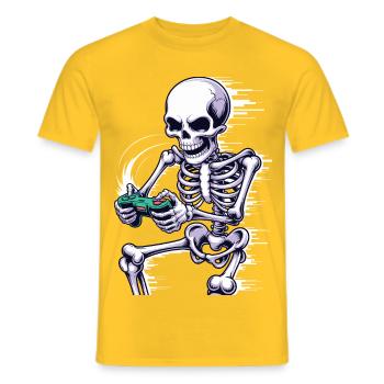 Halloween Skeleton Gamer Playing Video Games - Men's T-Shirt - yellow - Front - AI Model Male 178 dark (178cm)