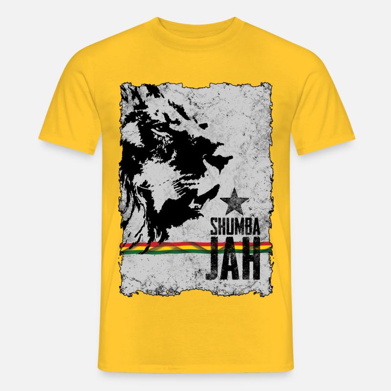 Visage de lion avec drapeau reggae - T-shirt homme - jaune